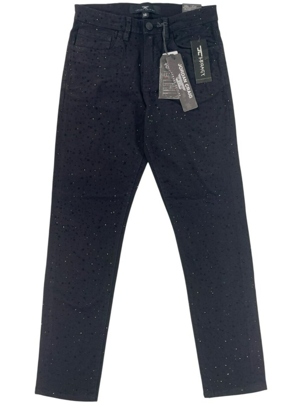 Jordan Craig Pants Legacy Edition Rhinestone Denim Jeans Jet Black Boy Sz 14 NEW
